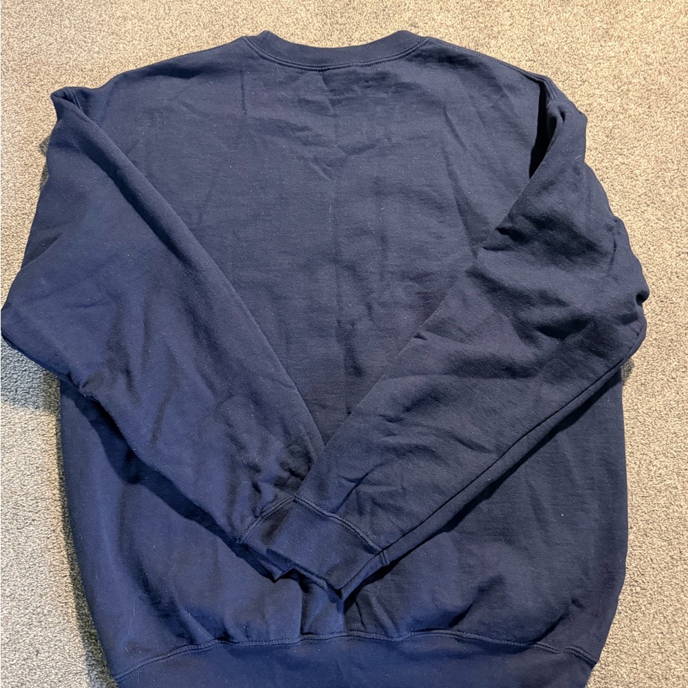 Gildan Navy Crewneck Sweater with College Print - Picture 2 of 4